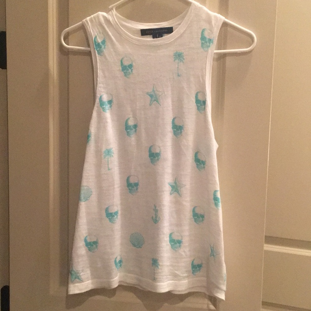 Skull Cashmere aqua and white tank